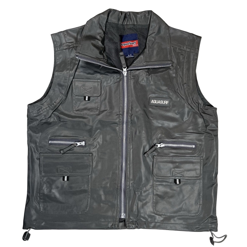 Aqua Surf Youth Gray Fishing Vest Sz XL PU Coated Shell Water Resistant 5 Pocket